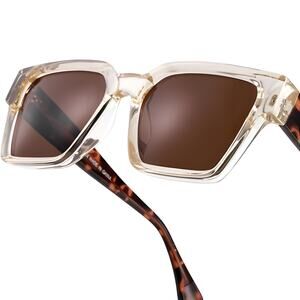 Clear & Brown Square Sunglasses Fancy Fashionable Trendy Upscale Y2K Bold
